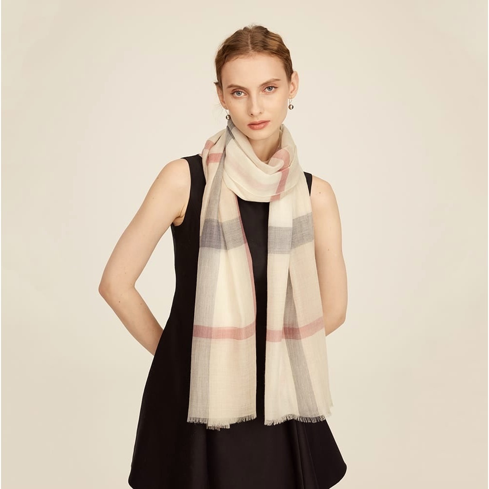 Plaid Britt Lightweight Scarf / Colors tan,black and red / - Picture 2 of 7